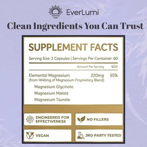 Supplement facts label for EverLumi product on a light purple background
