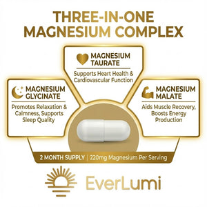 Magnesium types in EverLumi Triple Magnesium: Glycinate, Taurate, Malate